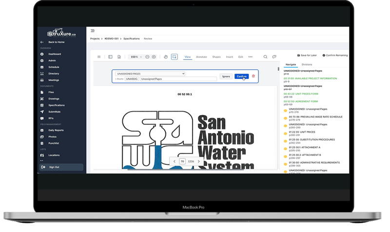 Specifications - navigation and confirmation