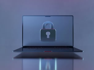 Laptop with lock image representing data lock-in. 